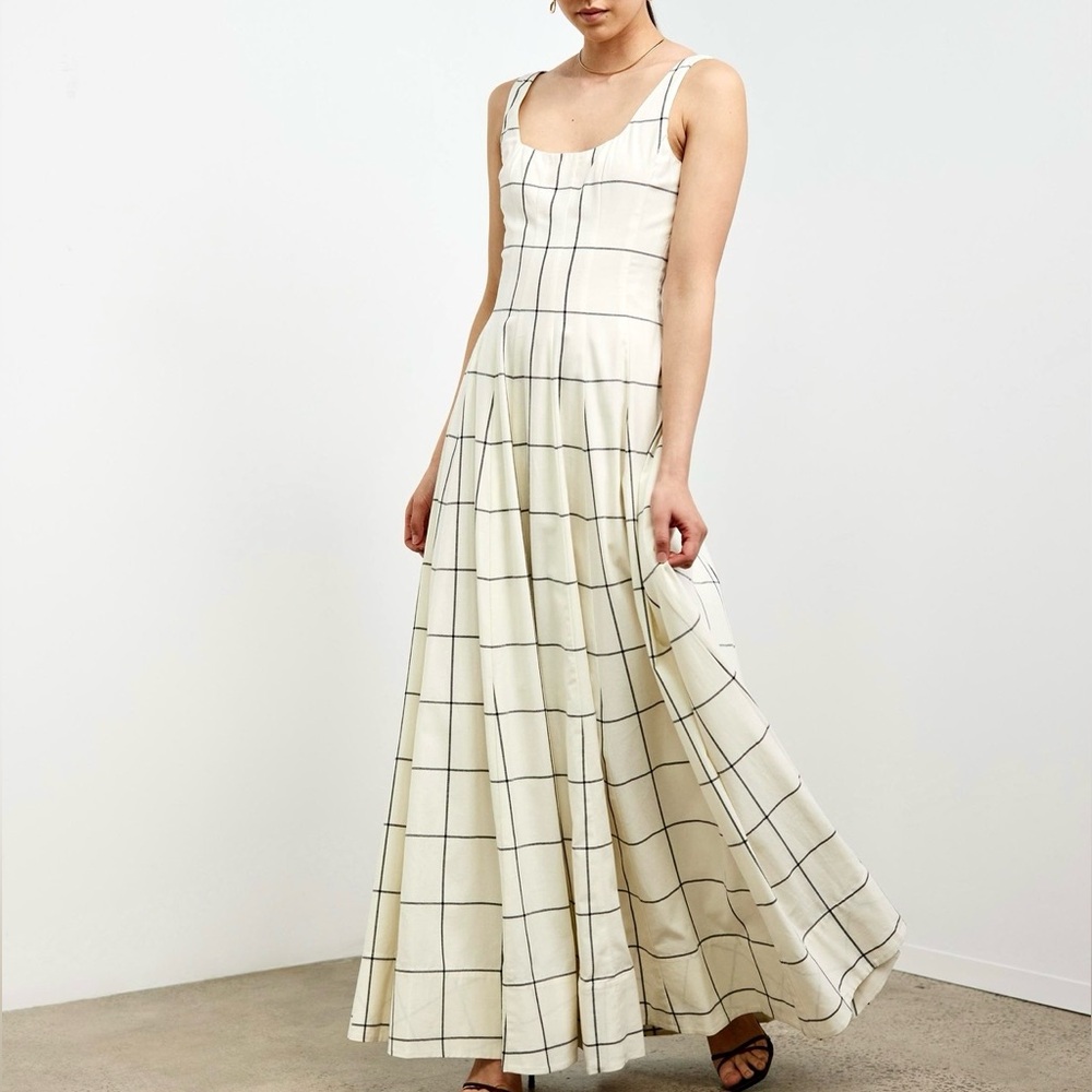 🌺🎉HP🎉🌺 NWOT Staud Wells Maxi Dress Ivory Plaid - Picture 10 of 16